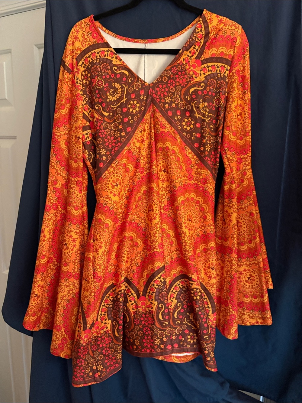 Boho Print Mini Dress in Orange and Brown